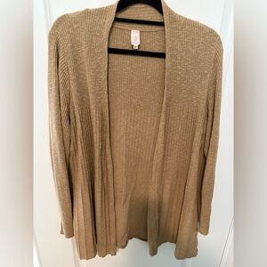 J. Jill Ribbed Open-Front Cardigan in Tan